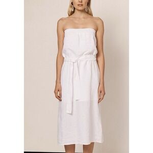Krisa White Linen Lined Tubed Dress Midi Length Size Large